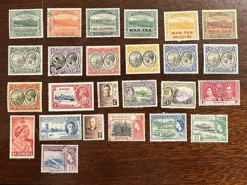 Dominica Stamps 1874-1954 British George V, VI, Elizabeth, War Tax