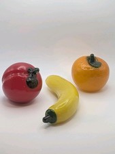 Vtg Murano Style Art Glass Hand Blown Fruit Roma Tomato Banana Orange Lot Of 3