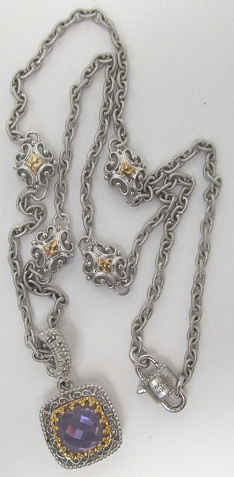 Colar de ametista vintage Gabriel & Co. ouro amarelo 18k e prata esterlina - Imagem 4 de 4