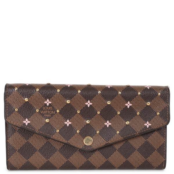 73225 authentische Louis Vuitton Rose Ballerine Damier Canvas Sarah Nieten Geldbörse