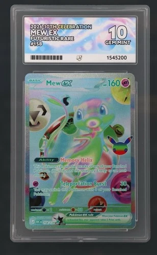Mew Ex 158/128 Futuristic Rare - 30th Celebration - ACE 10 - Perfect Subgrades