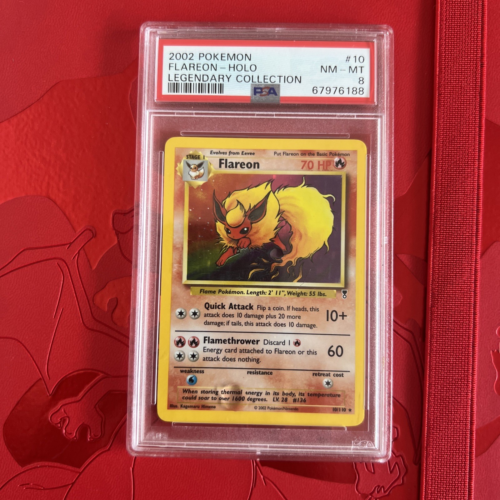 2002 POKEMON LEGENDARY COLLECTION #10 FLAREON-HOLO PSA 8