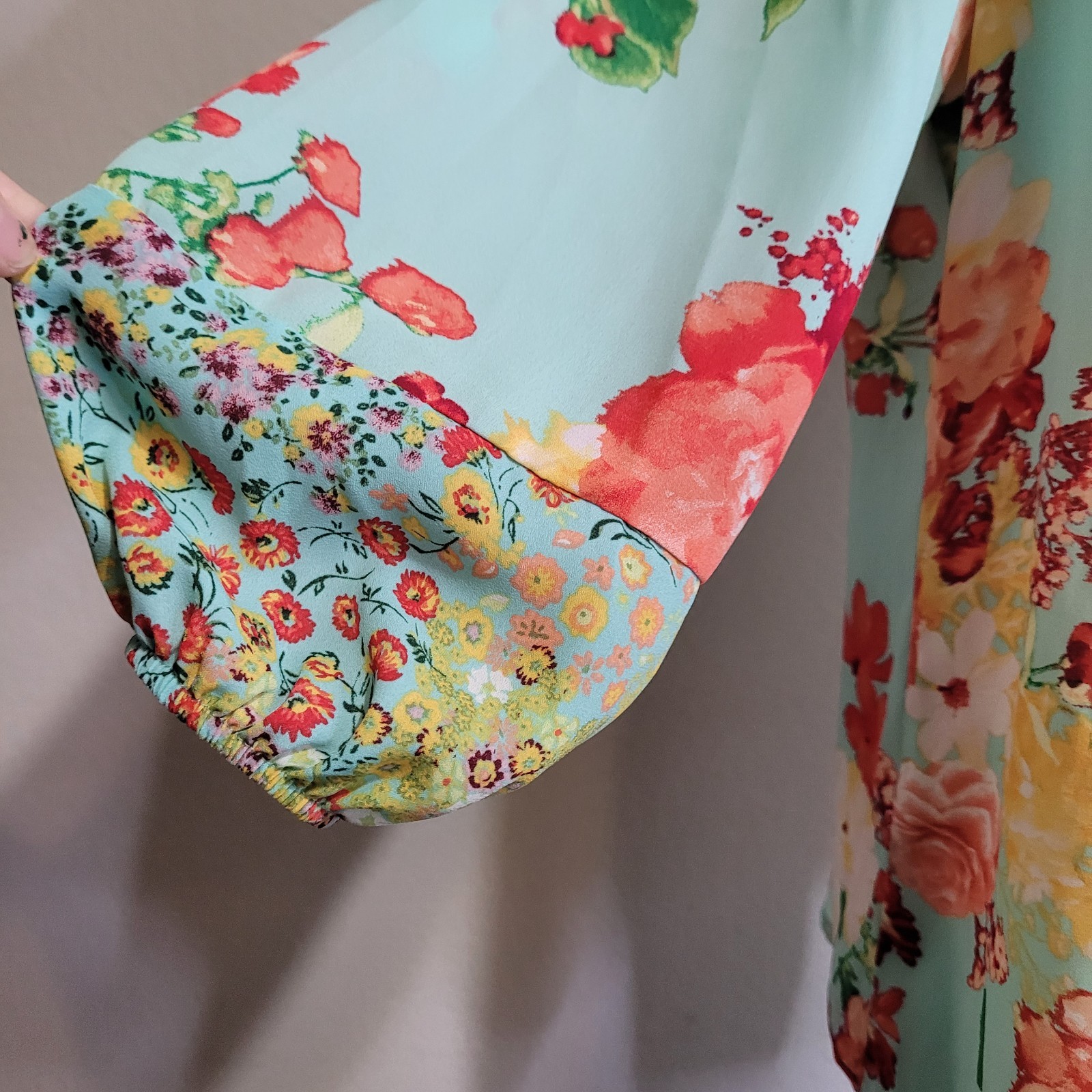 Fig & Flower large blouse patchwork button v-neck… - image 8