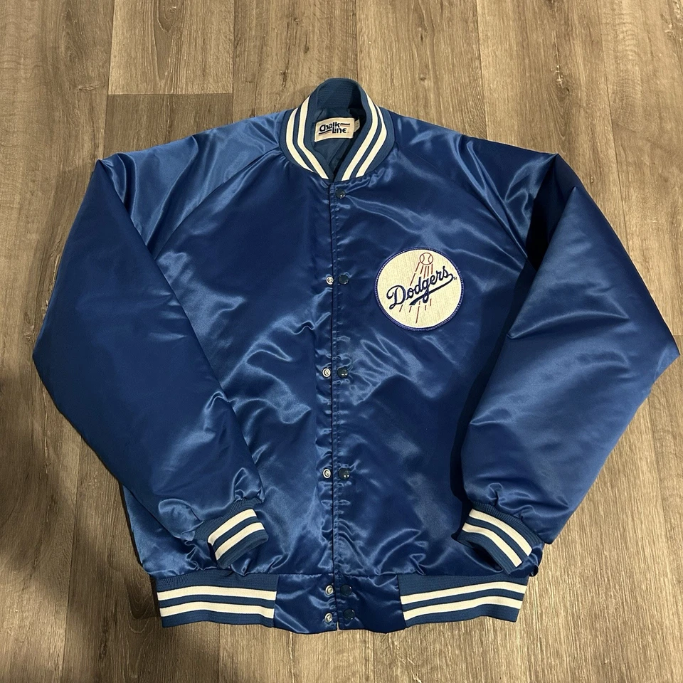 Jaqueta de cetim vintage LA Dodgers linha de giz masculina GG alta em perfeito estado backhit! - Imagem 3 de 4