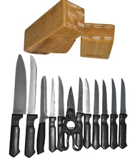 Farberware Knife Block Set – 12-Piece Kitchen Knives + 2 Wood Blocks – Pre-Owned