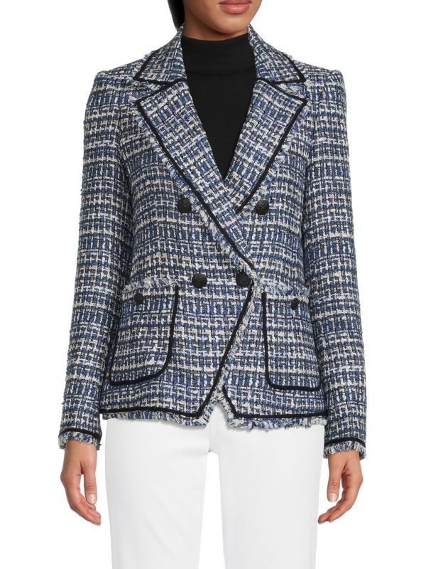 Veronica Beard Blazer Womens 6 Blue Tweed Plaid Double Breasted Theron