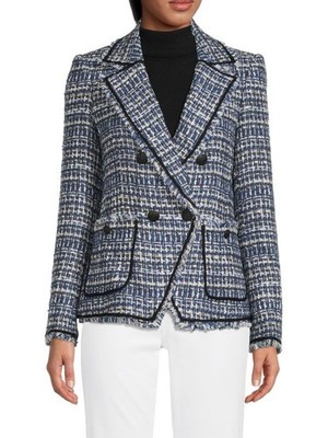 Veronica Beard Blazer Womens 6 Blue Tweed Plaid Double Breasted Theron