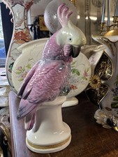 Rarissime GRAND PERROQUET Rose (Parrot) Porcelaine de Saxe KARL ENS Germany