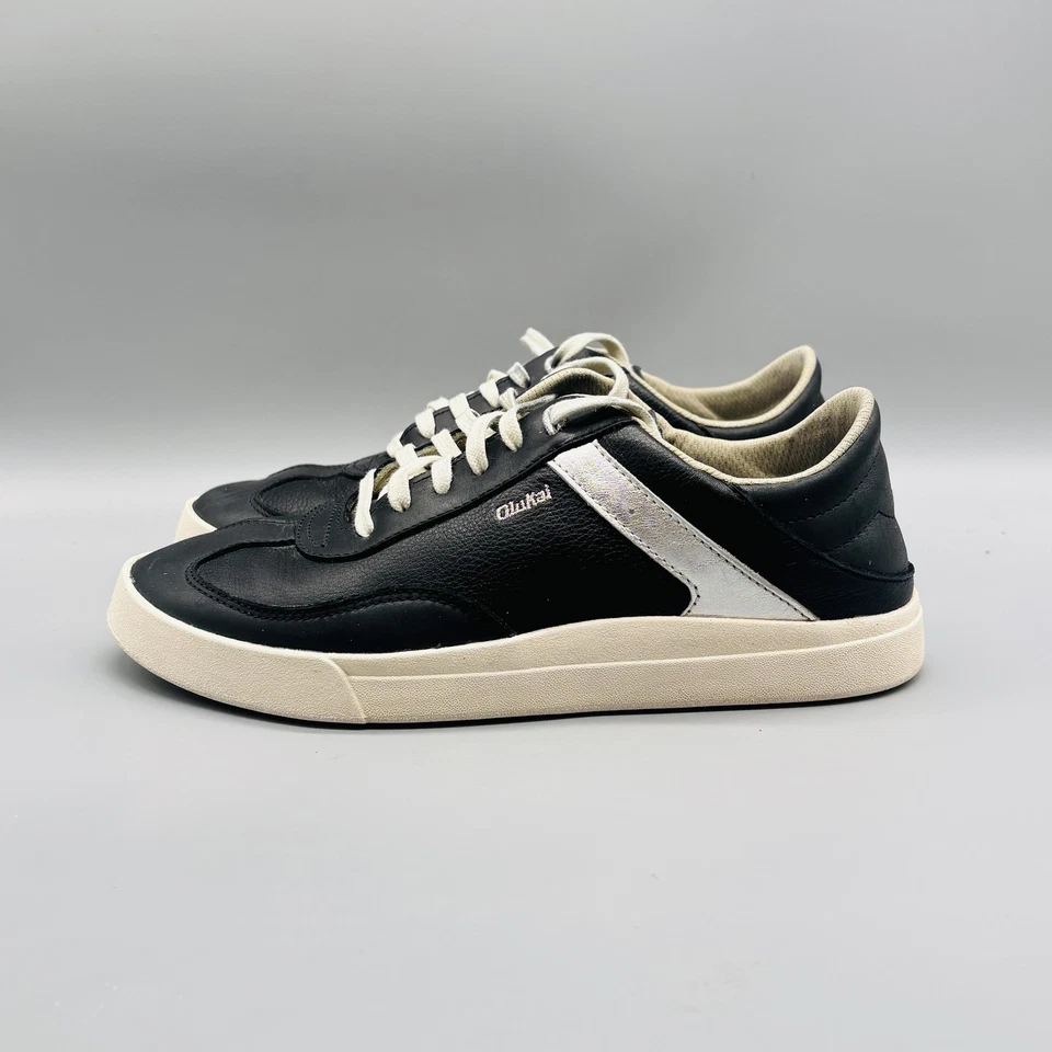 OluKai Shoes Womens 8 Black Leather Ha'upu Everyday Sneaker Classic Comfort - Image 4 of 4