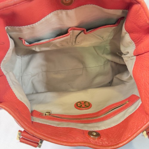 Tory Burch Amanda Red/Orange Pebble Leather Logo Hobo Shoulder Bag No Strap - Picture 12 of 18