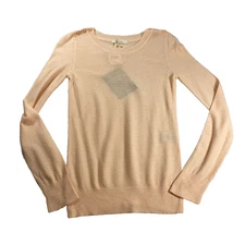 Sessun Womens Sweater Sz M Peach Angora Blend Round Neck Button Shoulder NWT