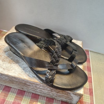  Black Toe Loop Wedge Heel Sandals Size 7.5 By Predictions
