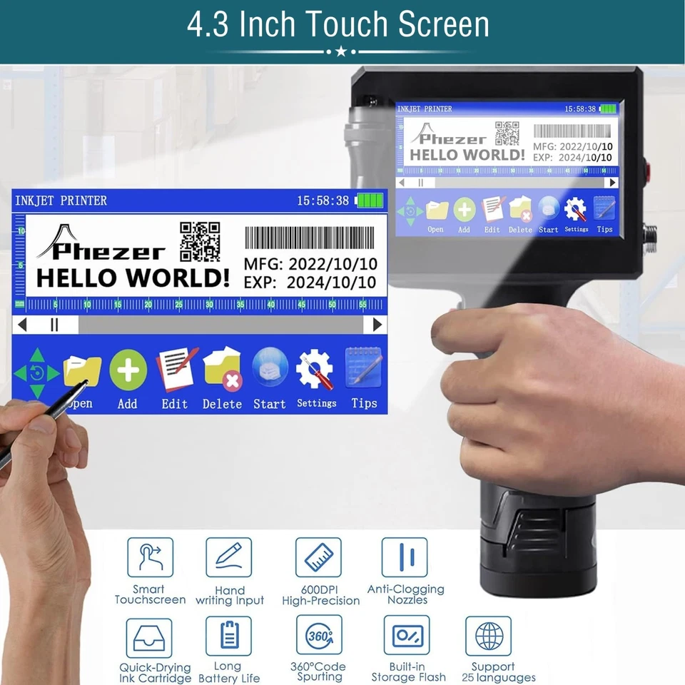 Phezer P15 Handheld Inkjet Printer for Any Surface Date QR Code Logo (D-2-1111 - Image 3 of 4