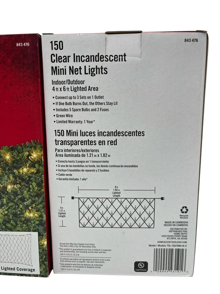 (2) Home Accents Holiday 150 Clear Incandescent Mini Net Christmas Lights 4 x 6 - Image 2 of 4