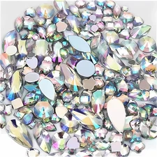 Mixed 1400pcs AB Colour Gems Jewels Flatback Rhinestones, Assorted White 