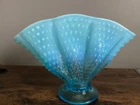 NEW PRICE  FENTON BLUE OPALESCENT HOBNAIL FAN VASE AMERICAN MADE GLASS ART