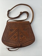 Vintage Mexican Hand Tooled Leather Handbag Purse Crossbody Boho Purse