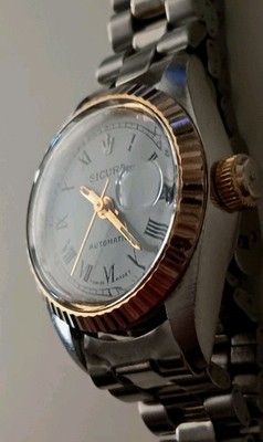 SICURA/BREITLING PRESIDENT AUTOMATIC DATE DAMENUHR 24mm.STEINBESATZ RARITÄT