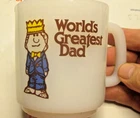 Glasbake / Vintage 1978 World's Greatest Dad Milk Glass Coffee Mug