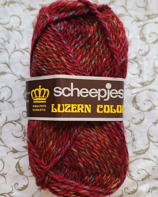 8+ Skeins Luzern Color by Scheepjes (55% Wool/45% Acrylic) Burgundy Tweed