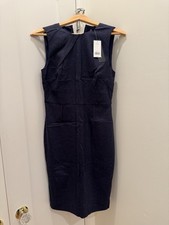Banana Republic Tweed Sheath Dress Navy Blue Sleeveless Pleated Zip Size 4