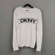 Dkny Mens White Sweater W/ DNKY Logo Size M