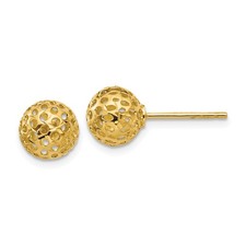 14k Yellow Gold Hollow Dome Stud Earrings Openwork Ball Design for Women 8 mm