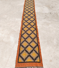 Handmade Wool Jute Kilim Runner Rug: Multi Color Bohemian Stair Rug