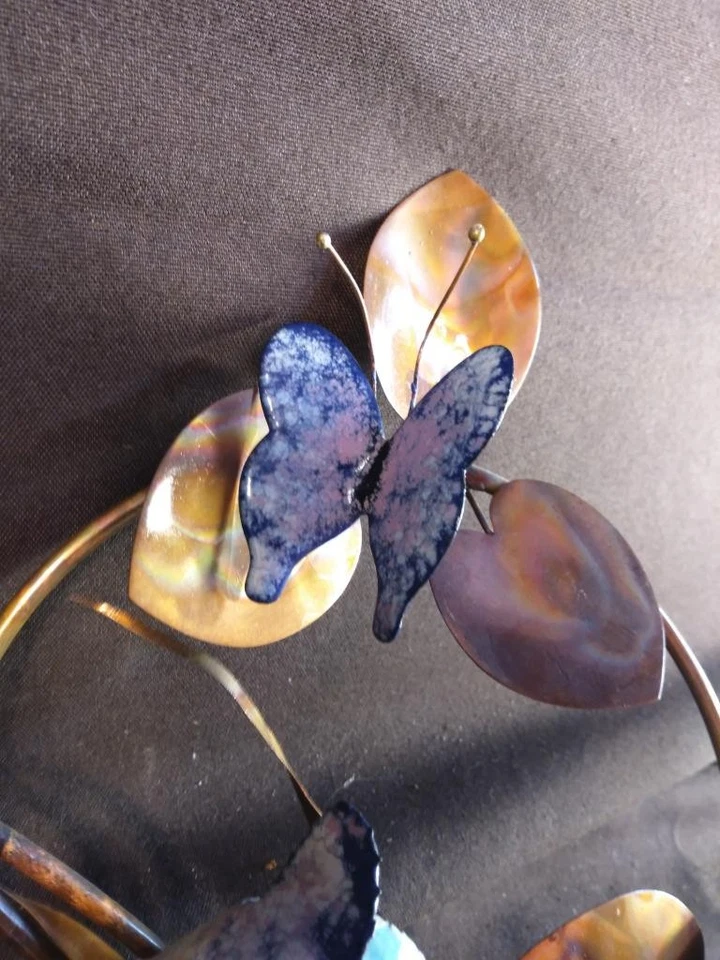 Antigua placa de pared MCM esmaltada vintage sobre metal cobre escultura arte búho esmaltado Foto 3 de 4