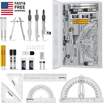 22 PCS Compass Geometry Tools with Case, Drafting Tools Geometry Set with Sw