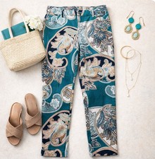 Chicos Girlfriend Slim Leg Ankle Pants Beige Multi Paisley Print Size 1 / US 8