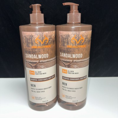 SET OF 2-RealTree Mens 3-In 1-All Over Purifying Wash-SANDALWOOD-33.8oz Each