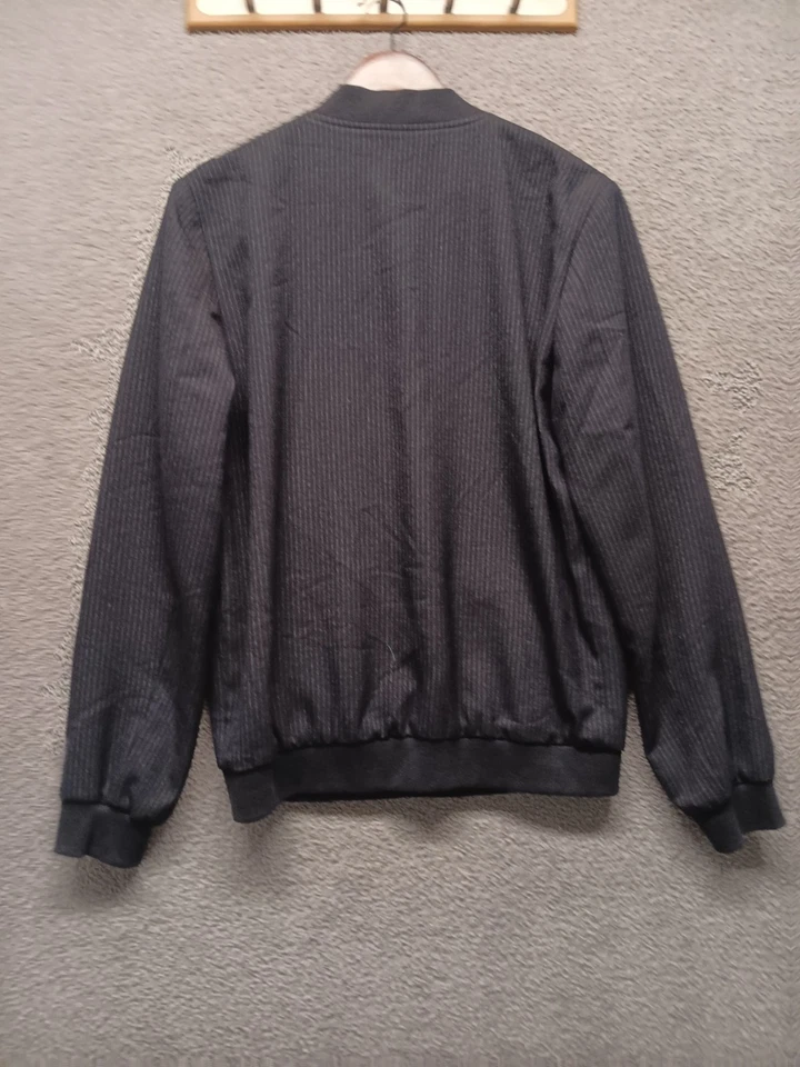 Chaqueta de bombardero a rayas TOPMAN cuello acanalado frontal a presión azul marino oscuro EE. UU. 38 (M) Foto 2 de 4