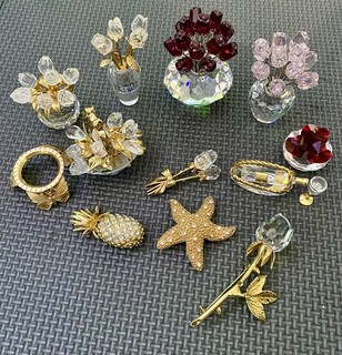 Swarovski crystal lot Roses Tulips Brooches Wine