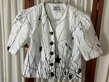 1980's Spring Jacket-Umba for Parnes Feinstein-S/M-Black/White-Cotton Pique-SALE