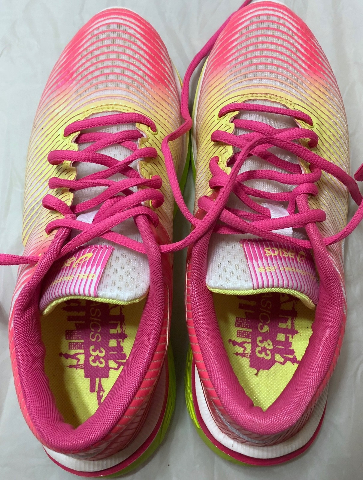 Asics 33 Fluid Axis Pink Yellow Multi-Color Running Shoes Size