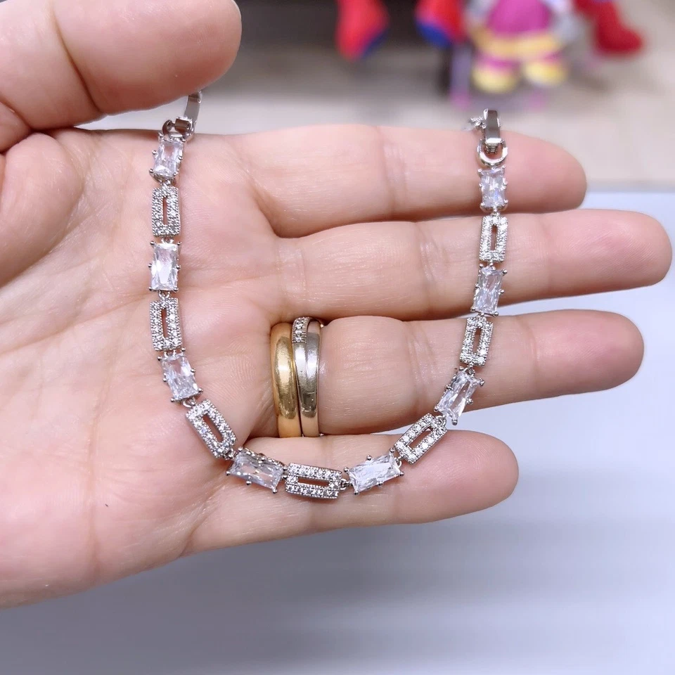 Bracciale Tennis Rombo 5mm  pl. oro Bianco 18k con cristalli Zirconi  B26 - Immagine 2 di 4