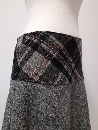 Gray And Check Double Layer Skirt Midi Length Designer Label Chinese XL - Picture 8 of 10