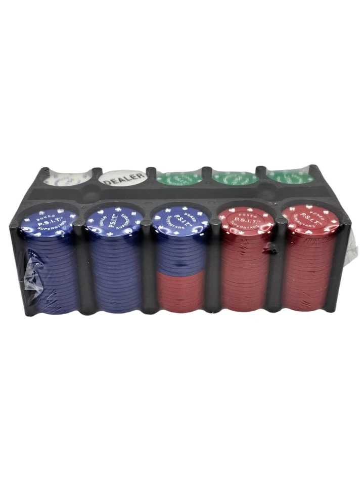 Texas Hold Em Poker Set Tin 200 Chips Felt Playing Mat Poker Cards New Open Box - Image 3 of 4
