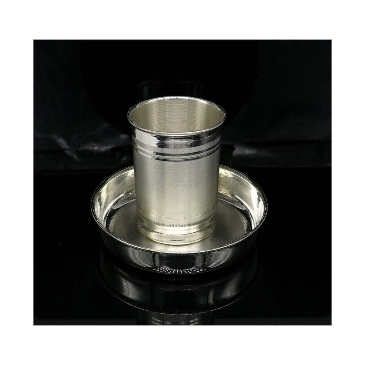 999 Silver Water/Milk Tumbler and Plate Vessel Utensil for Home Kitchen Use Gift