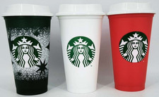 Siren STARBUCKS COFFEE 3x plastic cup 16fl oz MUG red+green+white - brand new