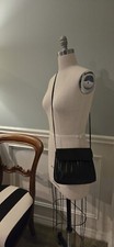 Vintage Black Leather Crossbody Shoulder Bag Fold Over Flap Magnetic Closure EUC