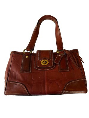 バッグ Coach Vintage Tote Handbag 11330 Brown Coach 11330 Hampton Signature Red Leather Satchel Shoulder Bag | eBay