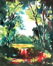 Forest Dirt Tract Landscape Oil Painting Canvas Impressionism Semberecki 