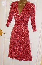 Phase Eight stretchy red black poppy printed smart jersey day tea dress size 12