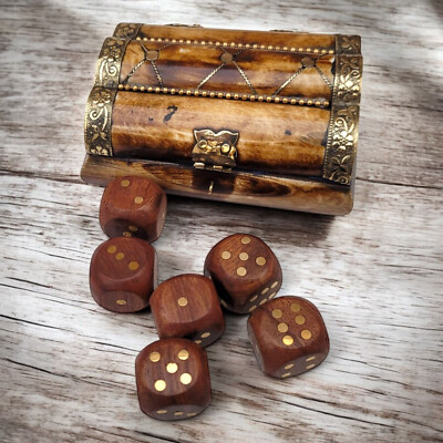 DICE 24/25・GOODMAN：CAMEL 6 Rare Unique Rose Wood D6 Dices with Antique Camel Bone Box Brass