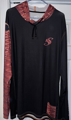 SALTY SCALES Redfish Hooded Fishing Shirt 2XL Longsleeve Black/orange