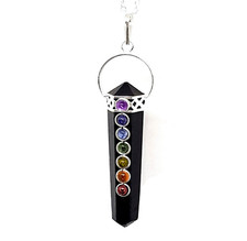 Black Tourmaline Crystal Double Point 7 Chakra Stone Pendant Necklace Reiki Heal