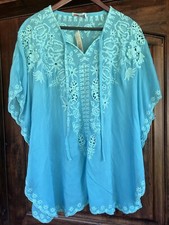 Johnny Was NWT Talia Poncho XS Oversized Tunic Caftan Boho Embroidered Vacation