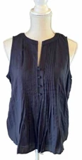NWT LOFT MP Gray Pleated Sleeveless Button Front Lined Blouse